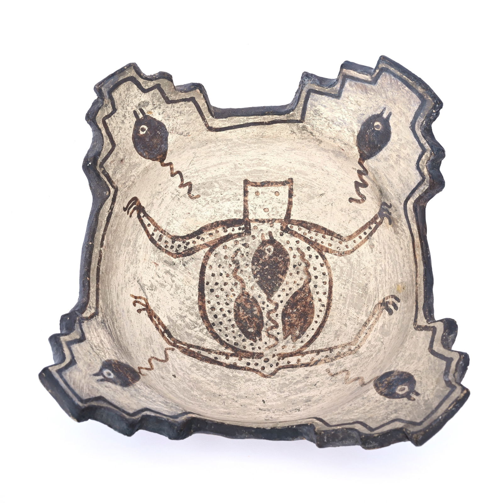 Ceremonial Bowl, Zuni Indian Pottery, Black And White, Frog With Tadpole Design (1 of 4)