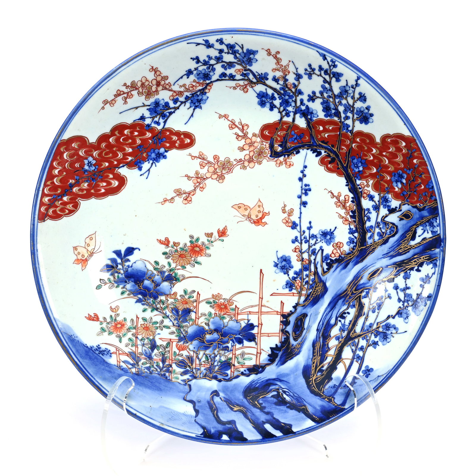 Charger, Japanese Porcelain: Charger, Japanese Porcelain, 16", Cobalt Blue With Butterfly And Blossom Decor, Gold Stencil Highlights, The Estate Of Rex And Mary Campbell, MO. All Proceeds Of This Auction Go To Benefit Low Income 