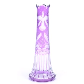Vase, BPCG, Amethyst Cut To Clear, Engraved Orchid Design