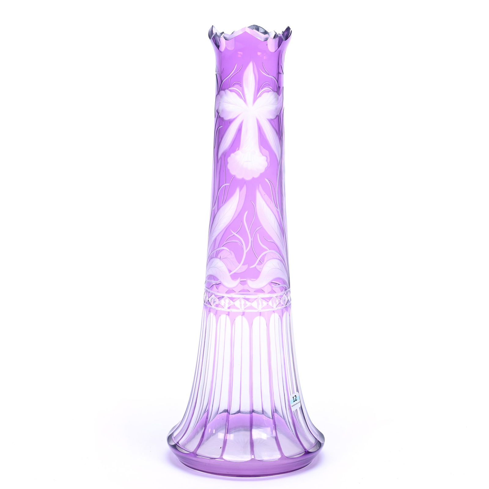 Vase, BPCG, Amethyst Cut To Clear, Engraved Orchid Design (1 of 3)