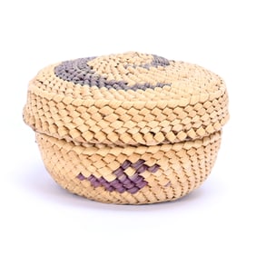 Miniature Covered Basket, Native American, Attributed To Makah Tribe