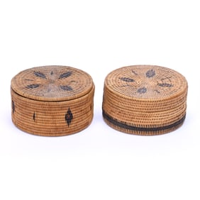 (2) Covered Baskets, Native American, Circa 1930's