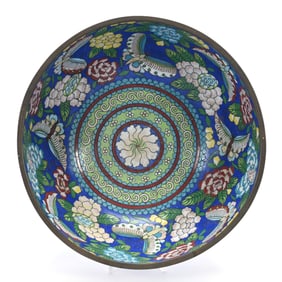 Bowl, Chinese Cloisonne, Butterfly And Floral Design