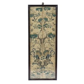 Two Framed Chinese Embroidered Silk Panels In Style Of Qing Dynasty