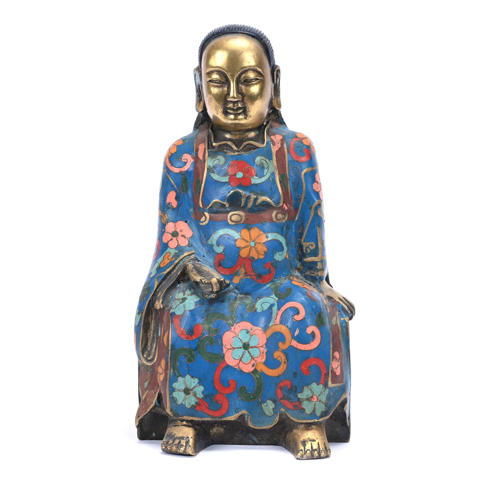 Chinese Cloisonne Figure Of Emperor Model Marked On Back: Chinese Cloisonne Figure Of Emperor, Model Marked On Back, 9.5" x 5" x 3.75", The Estate Of Rex And Mary Campbell, MO. All Proceeds Of This Auction Go To Benefit Low Income Students At University Of M