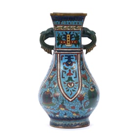 Chinese Cloisonne Vase, Two Handles, In Style Of Yuan Dynasty