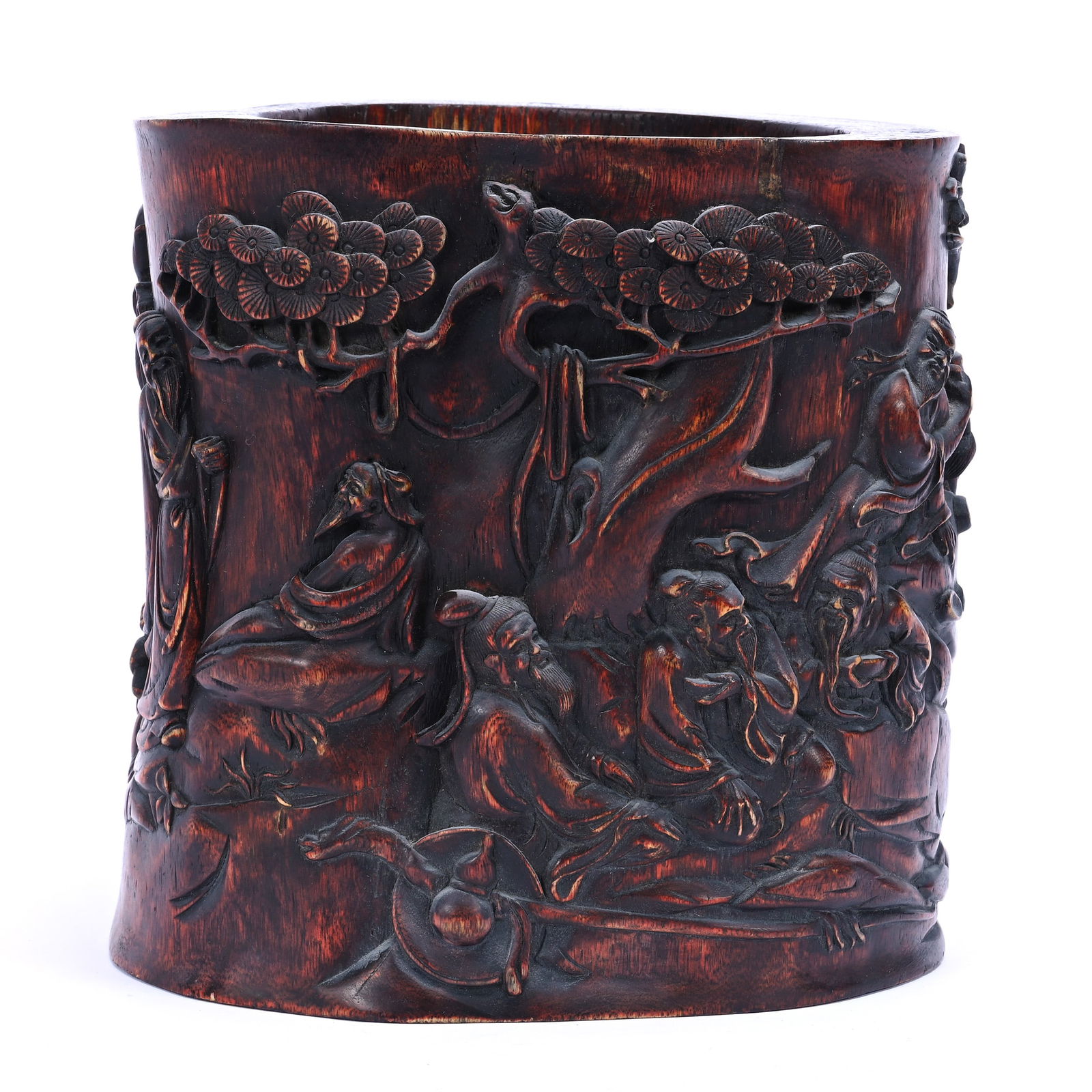 Chinese Brush Pot/Scroll Holder, Odd Shape, Single Piece, "Scholar's Drinking Party" Design (1 of 3)