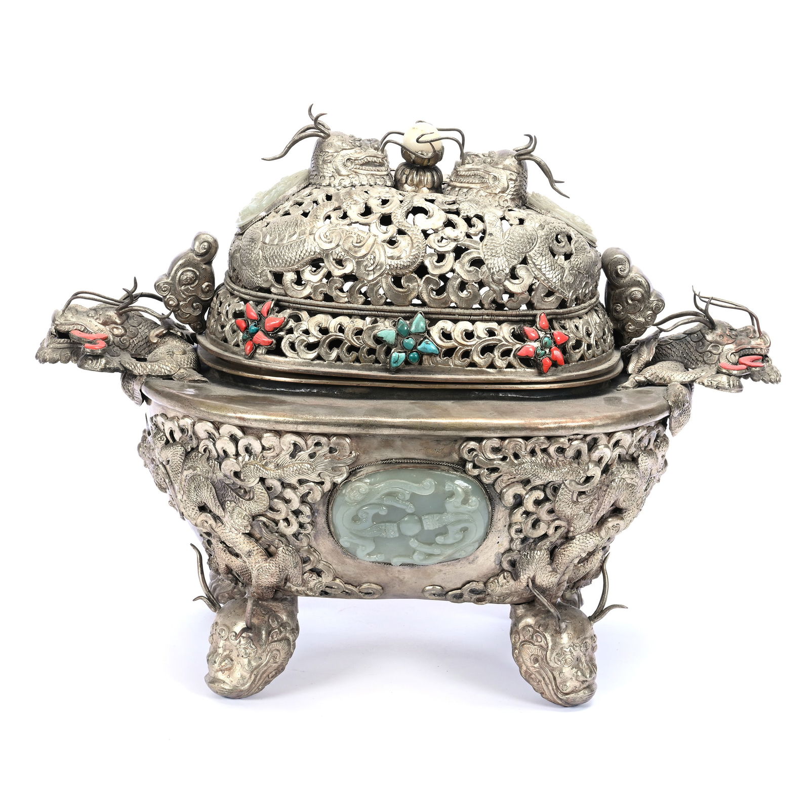 Sino-Mongolian Silver And Hardstone Censer (1 of 3)