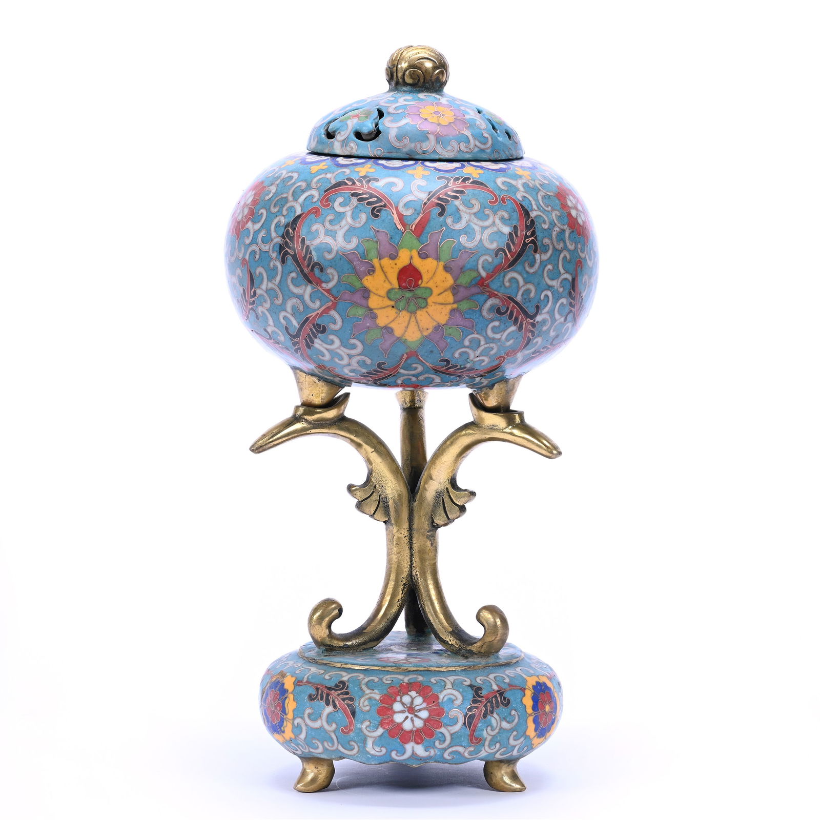 Incense Burner, Three Piece, Chinese Cloisonne In Style Of Ming Dynasty (1 of 4)