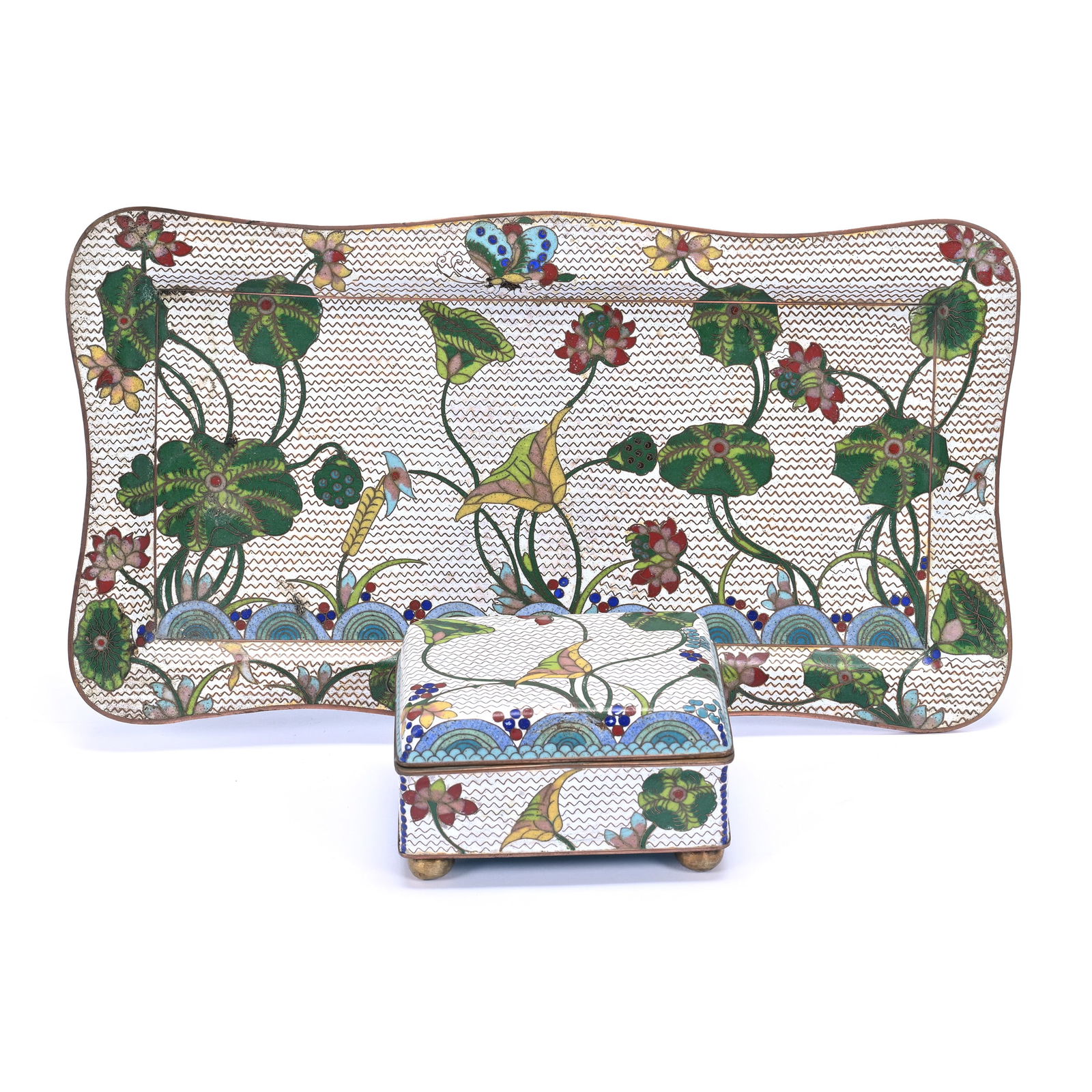 Matching Tray And Box, Chinese Cloisonne - Circa 1930's/40's (1 of 4)
