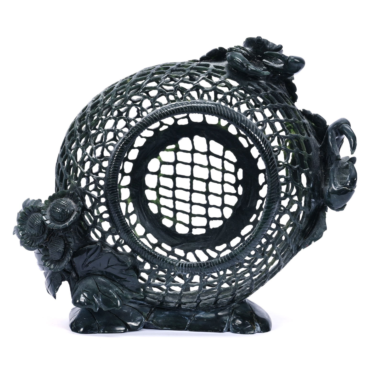 Crab Basket, Chinese Carved Hardstone - Intricate Detail Featuring Flowers And Two Crabs (1 of 5)