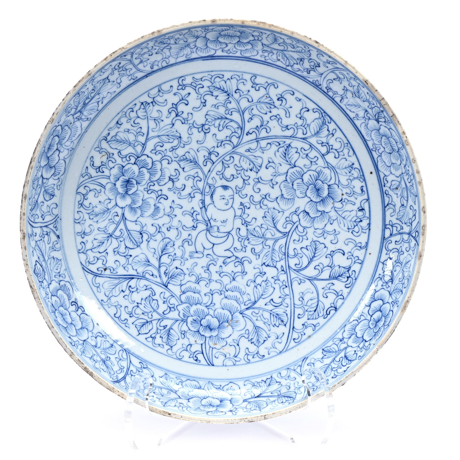 Bowl, Unmarked Chinese Export Porcelain, Blue And White, In The Style Of Ming Dynasty: Bowl, Unmarked Chinese Export Porcelain, Blue And White, In The Style Of Ming Dynasty, 11.25", United States Did Not Require Origin Markings Until Late 19th Century, Rim Chip On Base, The Estate Of Re