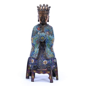 Bronze Figurine, Chinese Cloisonne, Court Official In The Style Of 19th Century