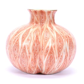 Vase, Chinese Porcelain In The Style Of Yongzheng Reign, Orange, Yellow, And White Wood Grain Design