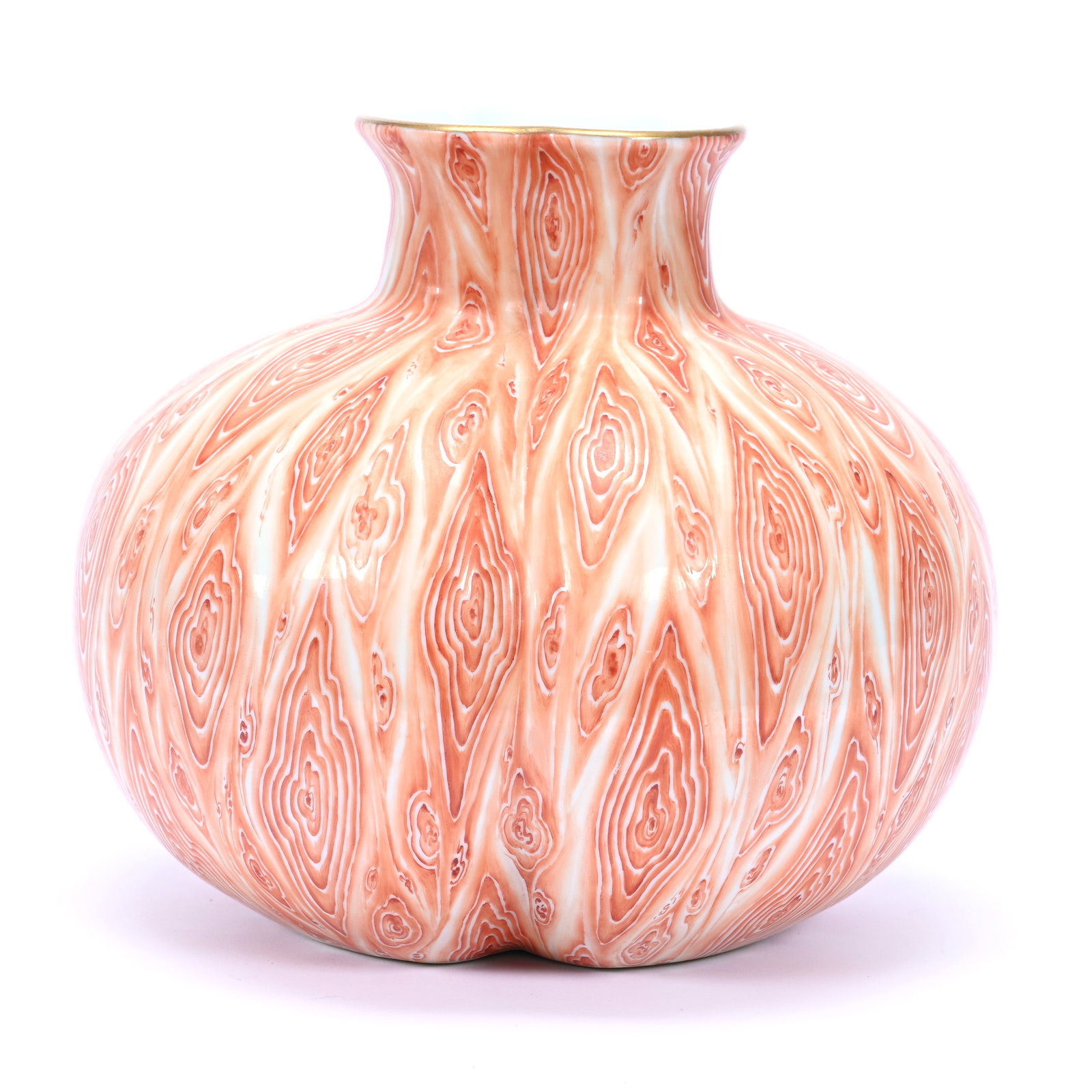 Vase, Chinese Porcelain In The Style Of Yongzheng Reign, Orange, Yellow, And White Wood Grain Design: Vase, Chinese Porcelain In The Style Of Yongzheng Reign, Orange, Yellow, And White Wood Grain Design, 6.75" x 7.25", The Estate Of Rex And Mary Campbell, MO. All Proceeds Of This Auction Go To Benefit