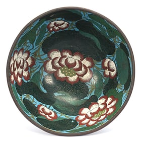 Fish Bowl, Chinese Cloisonne, Lotus Flower Interior, Three Toed Dragon Design Base,
