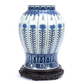 Palace Vase, Chinese Porcelain, Blue And White, Lotus Design In The Style Of Kangxi Reign