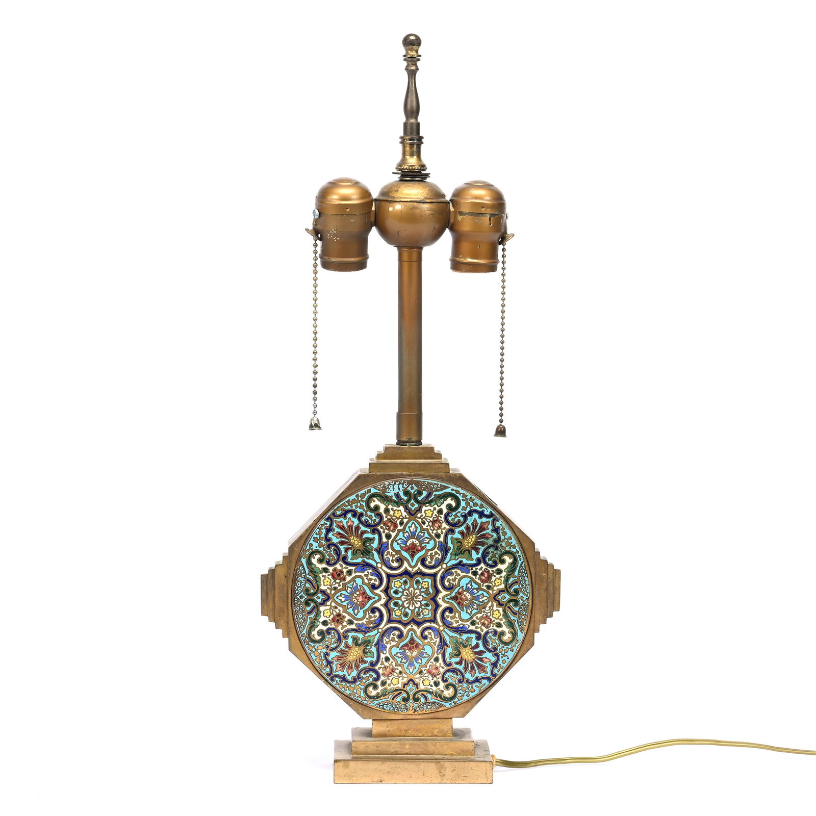 French Champleve Cloisonne Lamp, Double Sided Disc-Shaped Body With Quality Champleve Decor, (1 of 4)