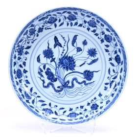 Low Bowl, Chinese Porcelain, Blue And White, In The Style Of Ming Dynasty, Unmarked, Base Unglazed