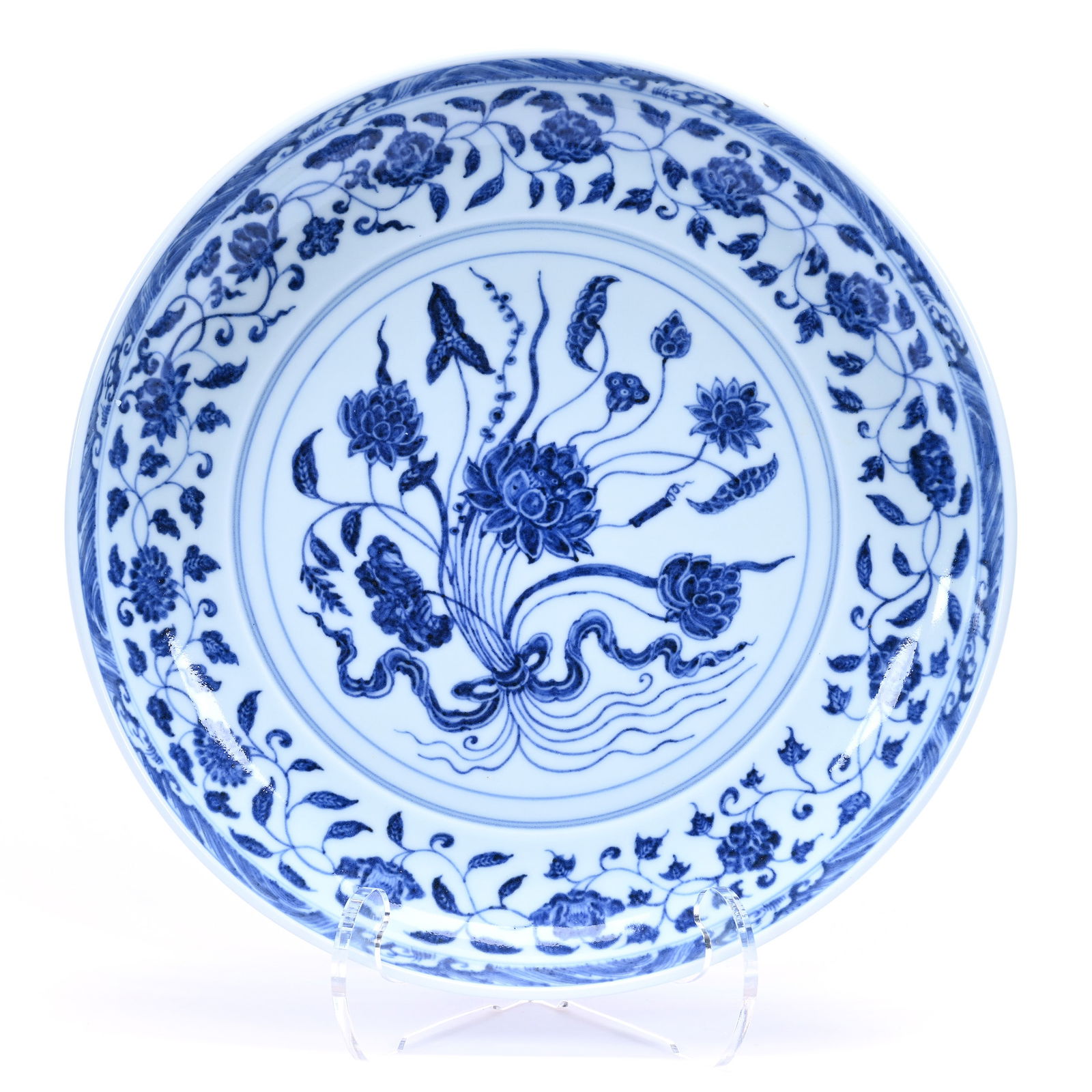 Low Bowl, Chinese Porcelain, Blue And White, In The Style Of Ming Dynasty, Unmarked, Base Unglazed (1 of 2)