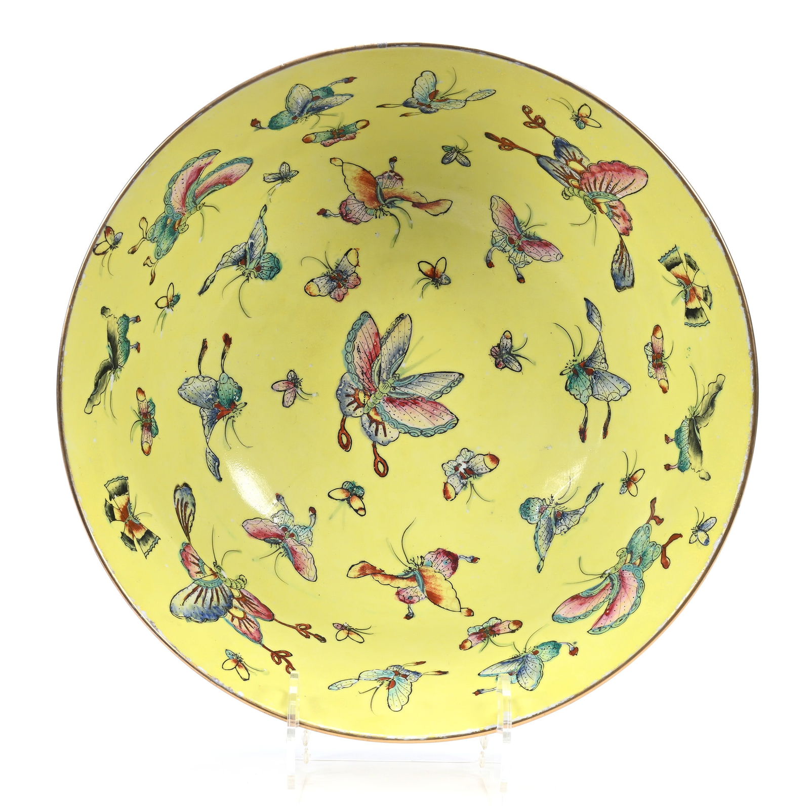 Center Bowl, Unmarked Chinese Porcelain, Imperial Yellow "Thousand Butterflies" Decor (1 of 4)