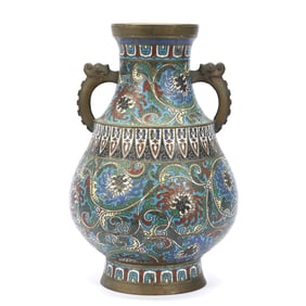 Two Handled Vase, Chinese Cloisonne, Classic Floral Design