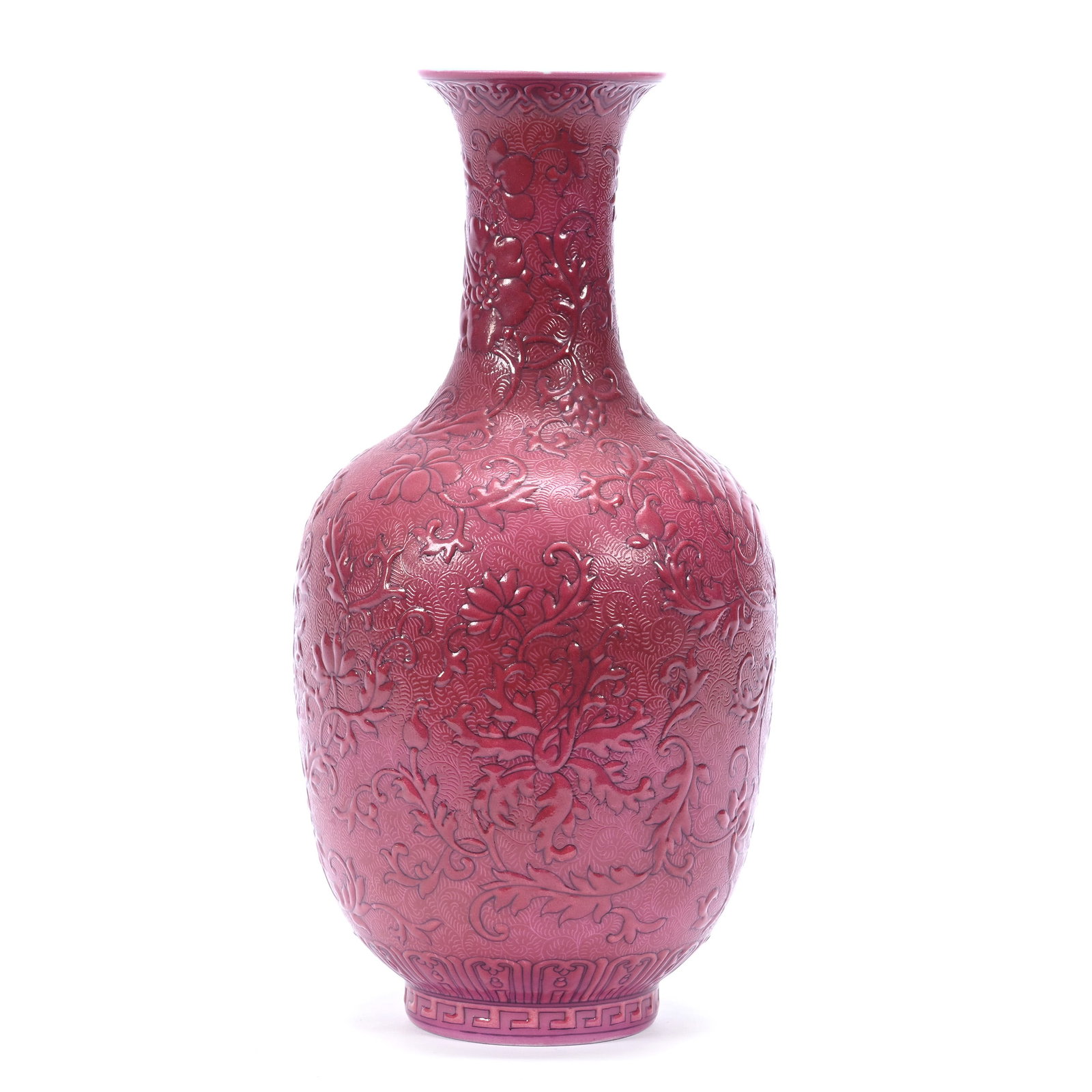 Vase, Chinese Porcelain, Copper Red Exterior With Elaborate Enamel Floral Design, Turquoise Interior: Vase, Chinese Porcelain, Copper Red Exterior With Elaborate Enamel Floral Design, Turquoise Interior, 9" x 4.5", In The Style Of Qianlong, The Estate Of Rex And Mary Campbell, MO. All Proceeds Of This