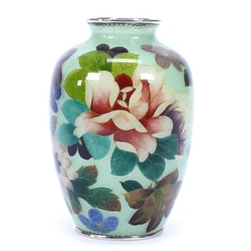 Vase, Japanese Plique-A-Jour, Translucent Colorful Floral Decor