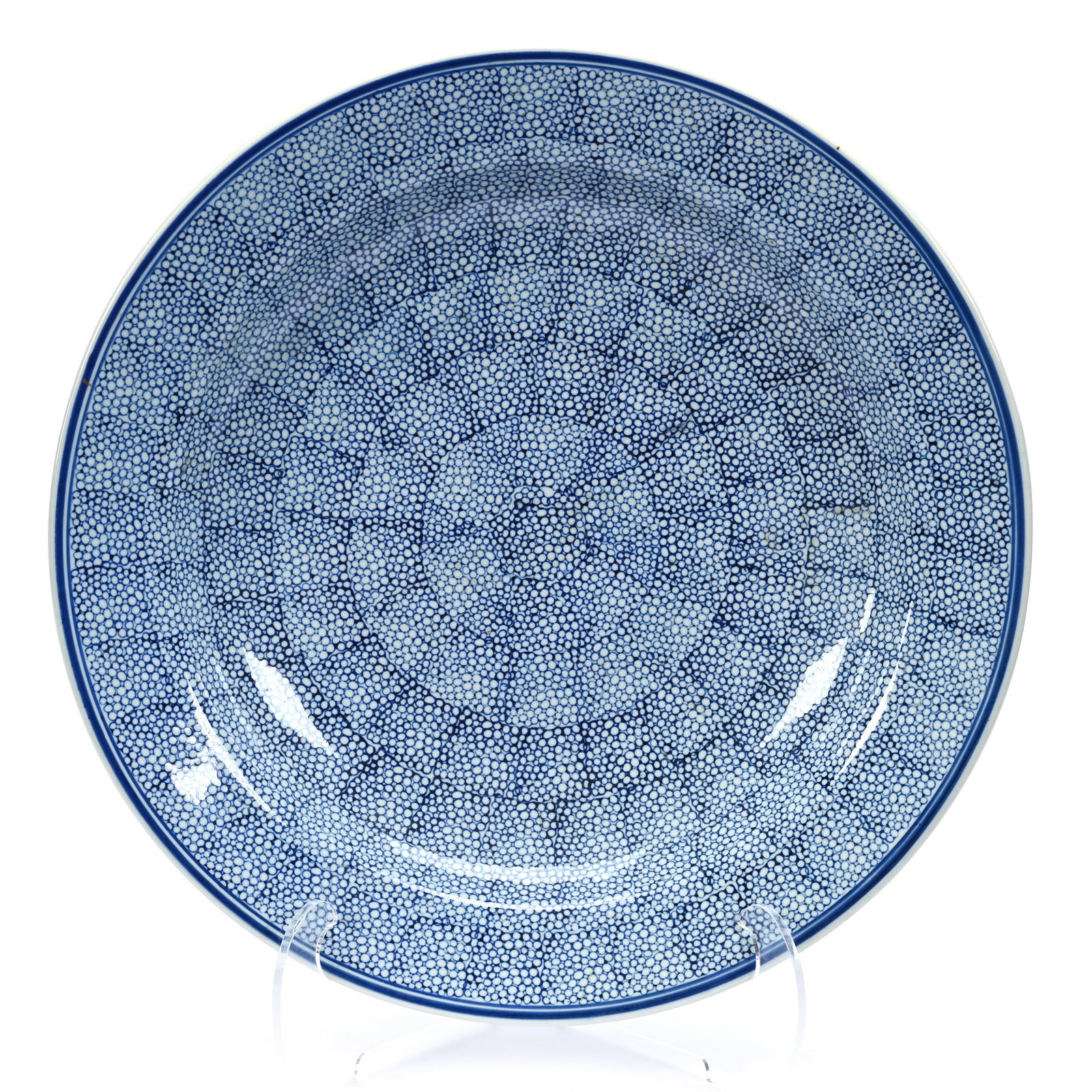 Charger, Unmarked Chinese Porcelain, Fish Roe Design: Charger, Unmarked Chinese Porcelain, Fish Roe Design, 20", Total Weight Over 15 Pounds, Woody Auction Cannot Ship This Item, It Must Be Picked Up In Person In Douglass, KS Or Shipped Via A Professiona
