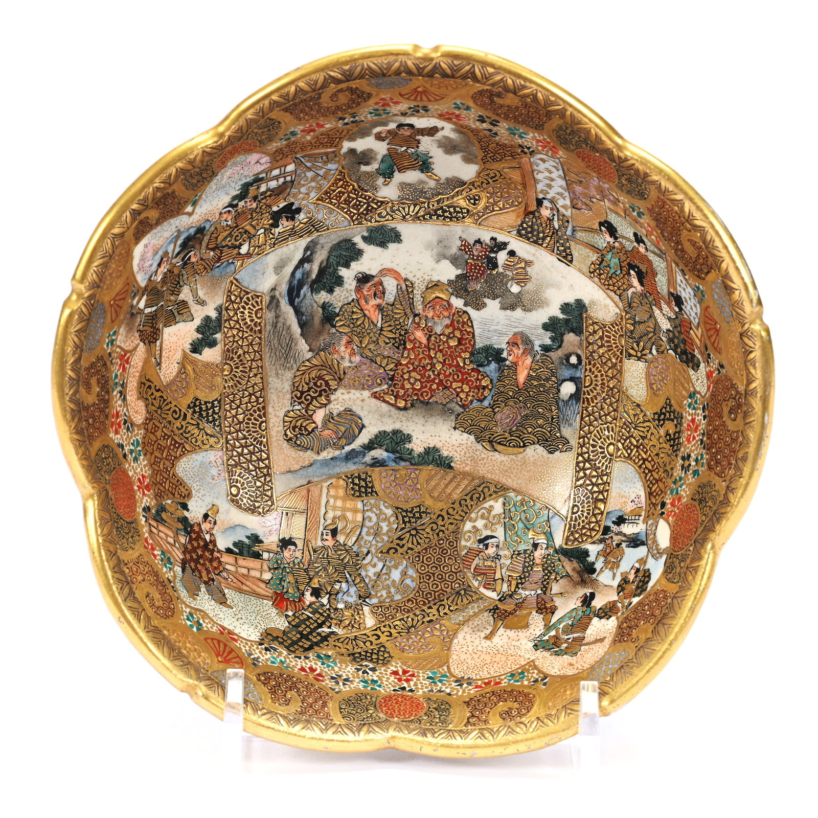 Bowl, Marked Japanese Satsuma, Classical Scenes, Nice Condition: Bowl, Marked Japanese Satsuma, Classical Scenes, Nice Condition, 2.25" x 5.25", The Estate Of Rex And Mary Campbell, MO. All Proceeds Of This Auction Go To Benefit Low Income Students At University Of