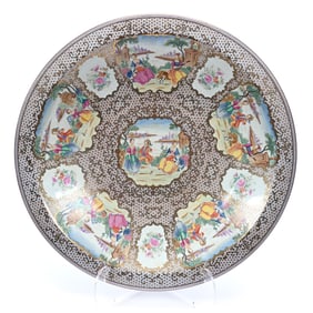Charger, Chinese Porcelain, Hand Painted Scenes Featuring Western Scenes,