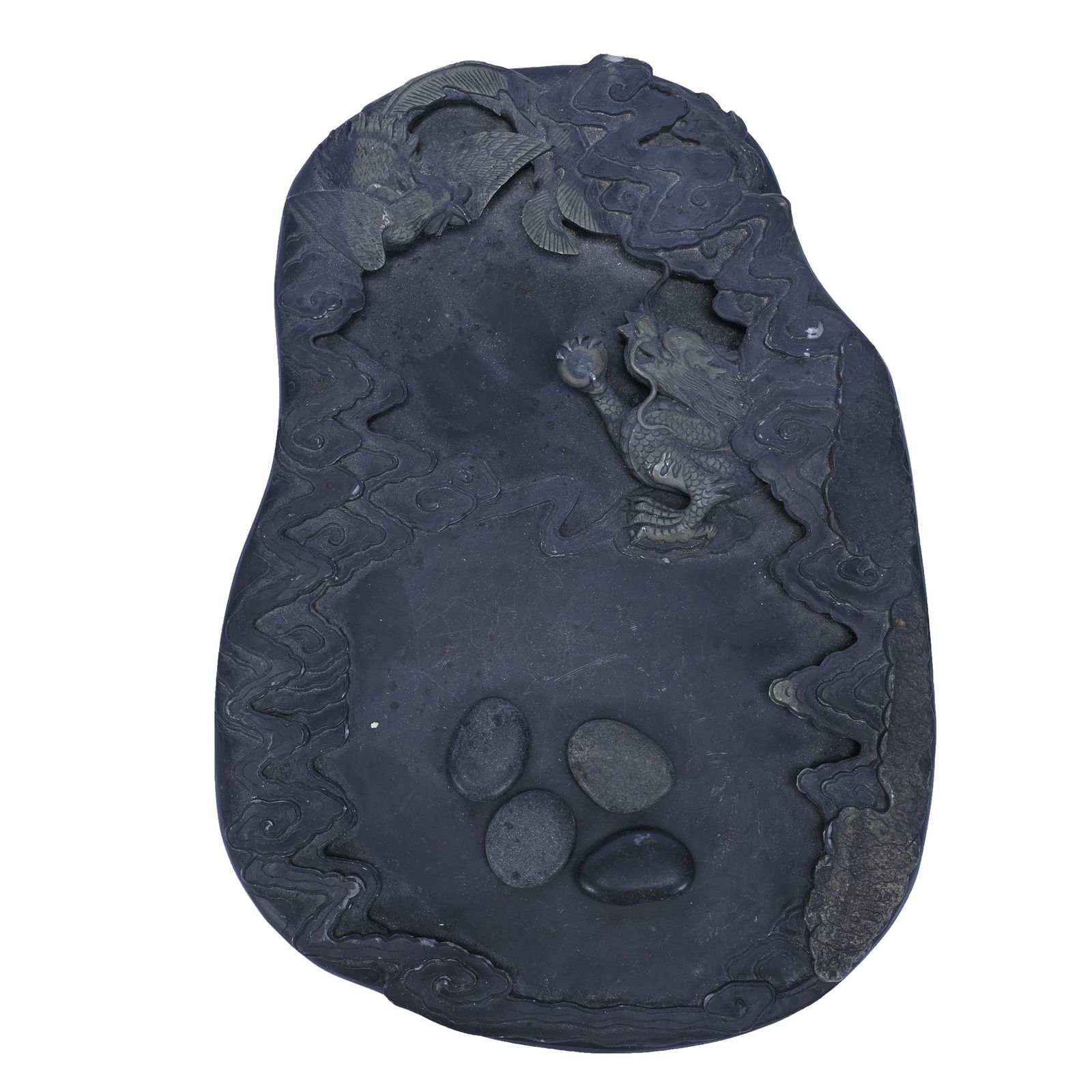 Meditation Pool, Carved Slate Featuring Dragon And Phoenix, Sells With Four Polished Stones (1 of 4)