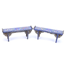 (2) Miniature Benches, Chinese Cloisonne With Dragon Design