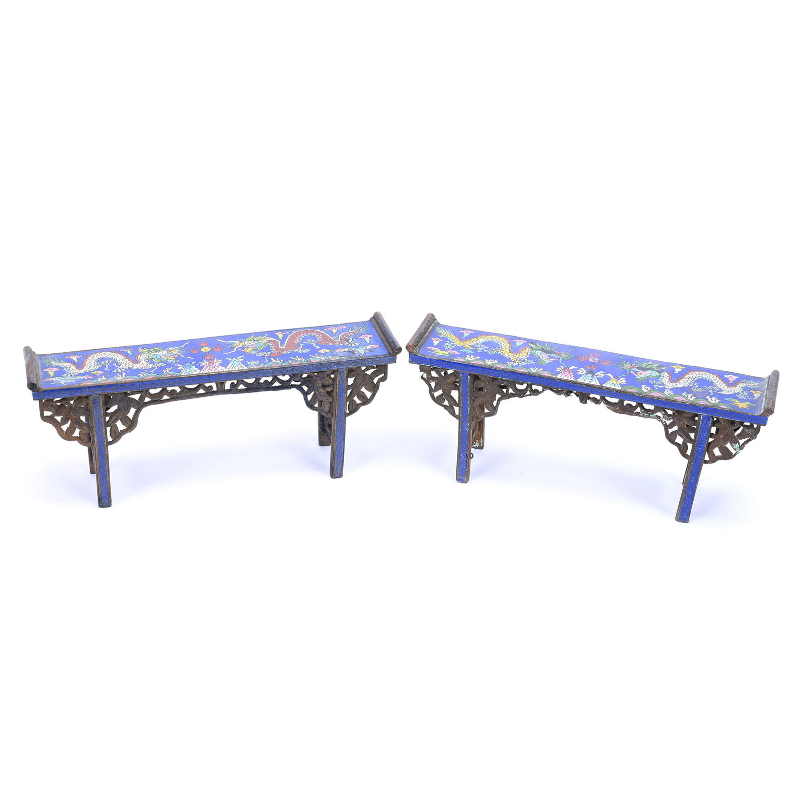 (2) Miniature Benches, Chinese Cloisonne With Dragon Design (1 of 5)