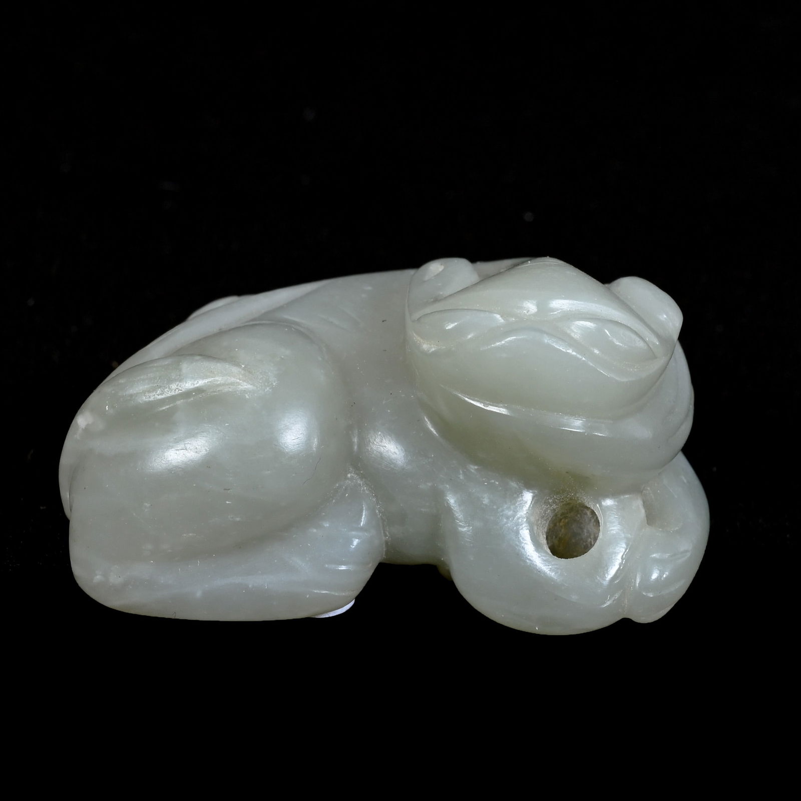 Figurine, Chinese Jade Carved Foo Lion, Light Green, Almost White (1 of 3)