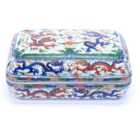 Covered Box, Chinese Porcelain, Colorful Dragon Design