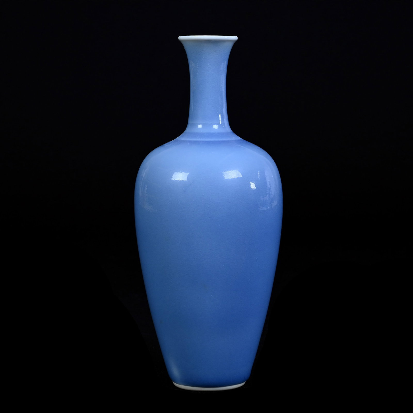 Vase, Chinese Porcelain, Solid Powder Blue Glaze: Vase, Chinese Porcelain, Solid Powder Blue Glaze, 8.5" x 3.5", In Style Of Qing Dynasty, The Estate Of Rex And Mary Campbell, MO. All Proceeds Of This Auction Go To Benefit Low Income Students At Univ
