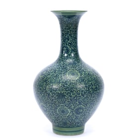 Vase, Chinese Porcelain, Green And Blue Floral Design