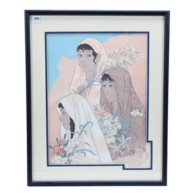 Original Wood Block Print Titled "Retour De La Jungle Tondano: Celedes" By Artist Paul Jacoulet