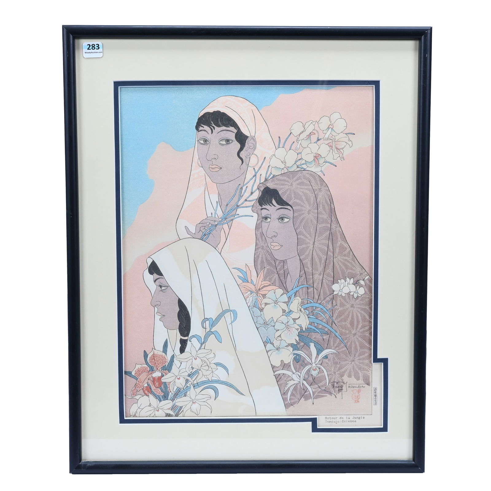 Original Wood Block Print Titled "Retour De La Jungle Tondano: Celedes" By Artist Paul Jacoulet (1 of 4)