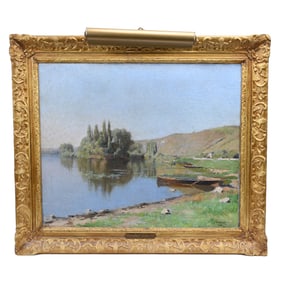 Original Framed Oil On Canvas Painting Titled "Bard De Le Seine" By Emile Louis Foubert, Dated 1892