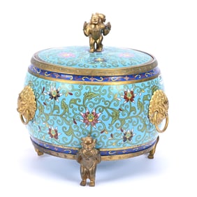 Covered Vessel, Three Feet, Chinese Cloisonne