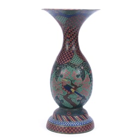 Large Vase, Chinese Cloisonne, Elaborate Bird, Floral And Geometric Designs