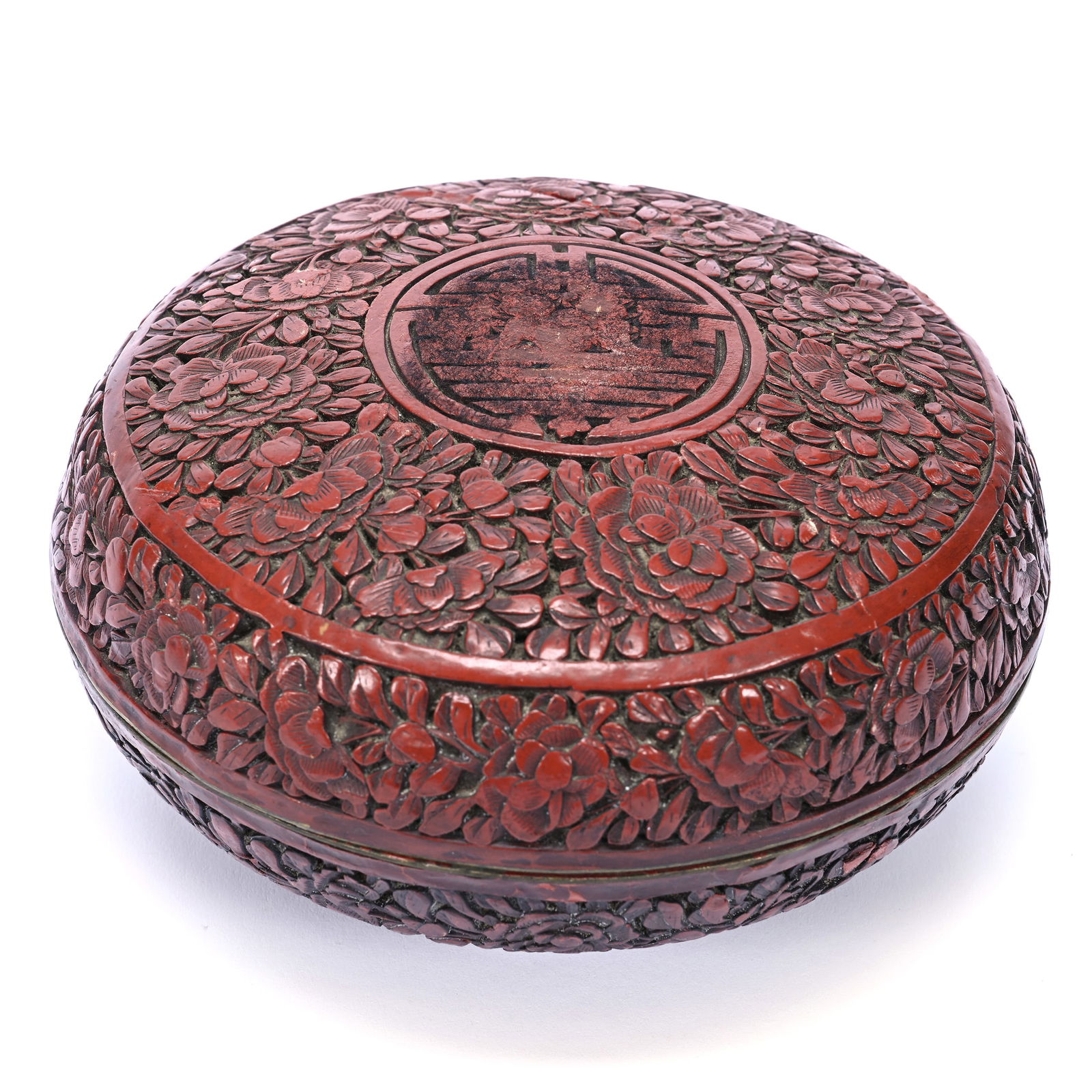 Round Covered Box, Chinese Cinnabar Lacquer On Bronze (1 of 3)