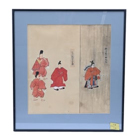 (12) Framed And Matted Hand Painted Scrolls Featuring 18th Century Edo Governments Daimyo Procession