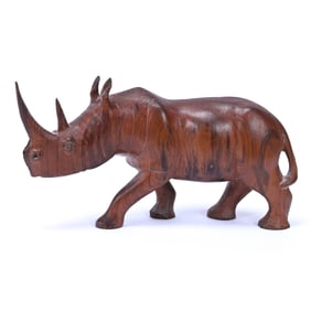Carved Wooden Sculpture, African, Double Horned Rhinoceros