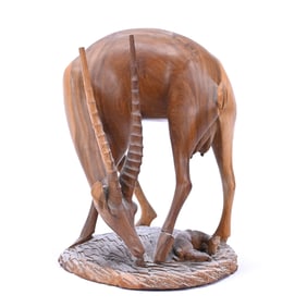 Carved Wooden Sculpture, African, Grazing Gazelle