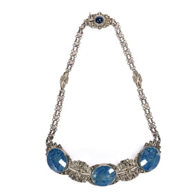 Choker Necklace, Art Deco, Sterling Silver With Lapis Lazuli Medallions