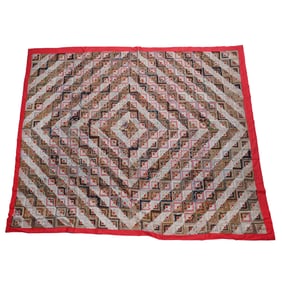 Pieced Quilt In Barn Raising Log Cabin Pattern