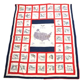 United States Quilt, (36) State Outlines With Flowers